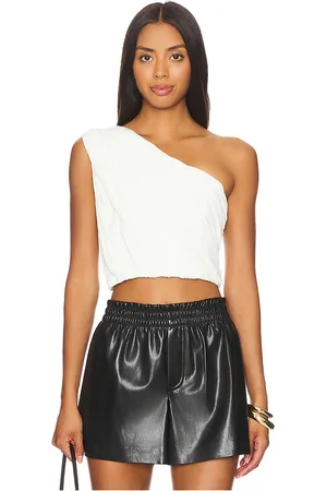 REVOLVE Alice + Olivia Alice + olivia jeane draped cropped top en color blanco talla L en - White. Talla L (también en S, XS).