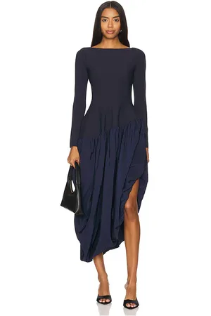 REVOLVE SIMKHAI Simkhai vestido midi combinado de manga larga angela en color azul marino talla L en - Navy. Talla L (también en M).