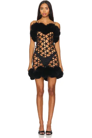 REVOLVE LEJE Leje vestido hand crochet feather en color talla M/L en - Black. Talla M/L (también en S/M).