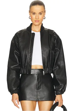 REVOLVE GRLFRND Grlfrnd chaqueta cropped leather bomber en color talla L en - Black. Talla L (también en M, S, XS, XXS).