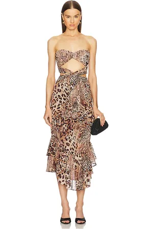 REVOLVE Michael Costello Michael costello vestido midi natalia en color marrón talla L en - Brown. Talla L (también en M, S, XL, XS).