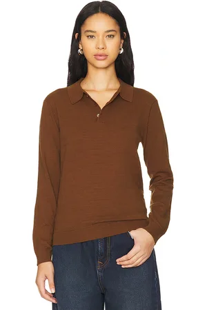 REVOLVE WAO Wao long sleeve knit polo en en color marrón talla M en - Brown. Talla M (también en S, XL/1X).
