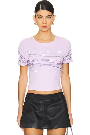 REVOLVE Susan Fang Susan fang beaded short sleeve top en color lavanda talla S en - Lavender. Talla S (también en XS).