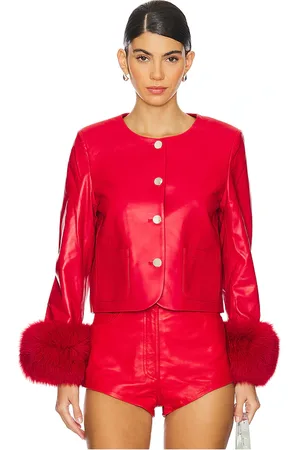 REVOLVE Susanna Chow Susanna chow chaqueta de cuero con ribete de piel dawson en color talla M en - Red. Talla M (también en S, XS).