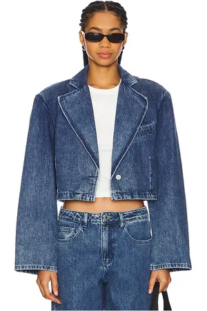 REVOLVE WeWoreWhat Weworewhat chaqueta blazer cropped en color denim-medium talla L en - Denim-Medium. Talla L (también en M, S, XL).