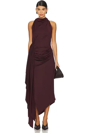 REVOLVE Rangel Rangel vestido largo con cuello halter jullia en color vino talla M en - Wine. Talla M (también en S).