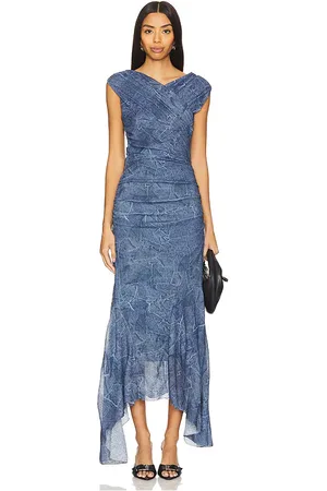 REVOLVE Ganni Ganni vestido marl mesh long ruched crossover en color azul talla 32 en - Blue. Talla 32 (también en 40, 42).