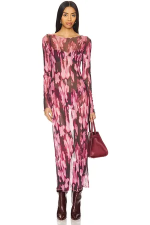 REVOLVE Rangel Rangel vestido largo de malla sophia en color rosado talla M en - Pink. Talla M (también en S, XS).