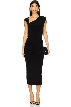 REVOLVE Nookie Nookie vestido midi fruncido dakota en color talla S en - Black. Talla S (también en XS).
