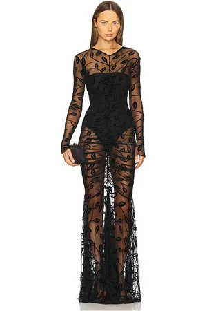 REVOLVE Norma Kamali Norma kamali vestido de fiesta con cola de pez y parte delantera fruncida, cuello en v y manga larga en color negro talla L en