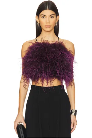 REVOLVE Adrienne Landau Adrienne landau feather halter top en color vino talla L en - Wine. Talla L (también en M, S).