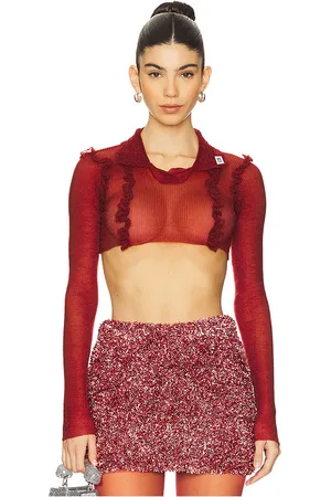 REVOLVE GCDS Gcds celluloid knit crop polo en color burgundy talla S en - Burgundy. Talla S (también en XS).