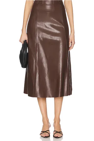 REVOLVE WeWoreWhat Weworewhat falda faux leather flare midi en color talla 0 en - Brown. Talla 0 (también en 10, 12, 2, 4, 6, 8).