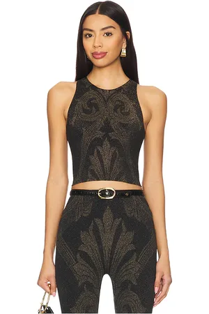 REVOLVE Wolford Wolford x etro metallic jacquard crop top en color oro metálico talla L en - Metallic Gold. Talla L (también en M, S, XS).