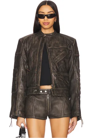 REVOLVE H:ours H:ours chaqueta de corredor lavinia leather en color charcoal talla M en - Charcoal. Talla M (también en S, XS, XXS).