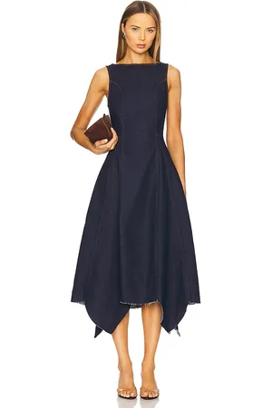 REVOLVE EB Denim Eb denim vestido largo con escote barco cara en color azul talla L en - Blue. Talla L (también en M, S, XS).