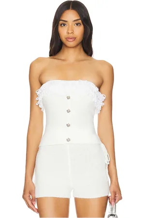 REVOLVE Zemeta Zemeta top tubo rosie ruffle knit en color talla L en - White. Talla L (también en M, S).