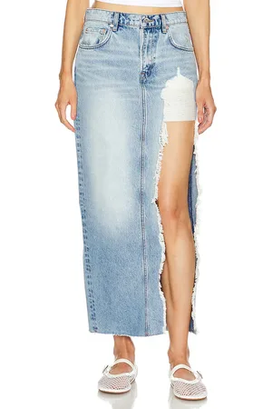 REVOLVE GRLFRND Grlfrnd falda larga con abertura alta blanca en color denim claro talla 23 en - Denim-Light. Talla 23 (también en 24, 25).