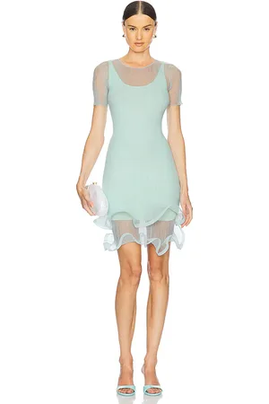 REVOLVE SIMKHAI Simkhai mini vestido de manga corta jett en color bebe azul talla L en - Baby Blue. Talla L (también en M, S, XS).