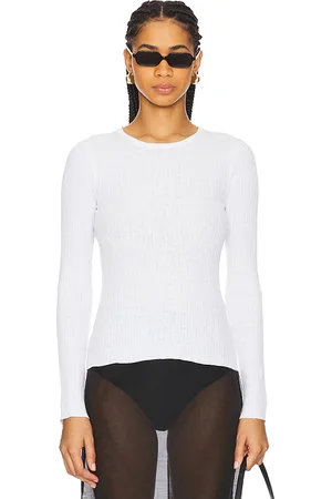 REVOLVE Enza Costa Enza costa camiseta tipo suéter de manga larga con canalé en color talla M en - White. Talla M (también en S, XS).