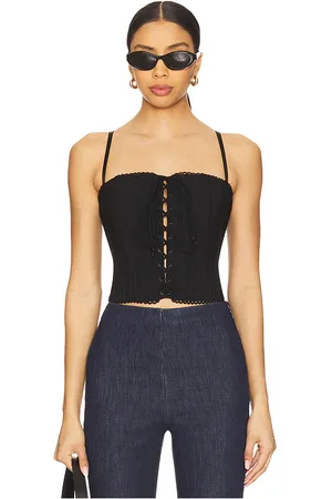 REVOLVE GUIZIO Guizio scallop lace up corset en color talla L en - Black. Talla L (también en M, S, XS, XXS).