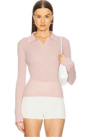 REVOLVE Guest In Residence Guest en residence long sleeve shrunken cashmere polo en color rosado talla M en - Pink. Talla M (también en S, XL, XS)