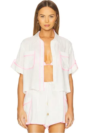 REVOLVE Kulani Kinis Kulani kinis camisa linen cropped en color talla L en - White. Talla L (también en M, S).