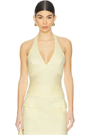 REVOLVE Bardot Bardot top de lino con cuello halter. paola en color amarillo talla 10 en - Yellow. Talla 10 (también en 12, 6, 8).