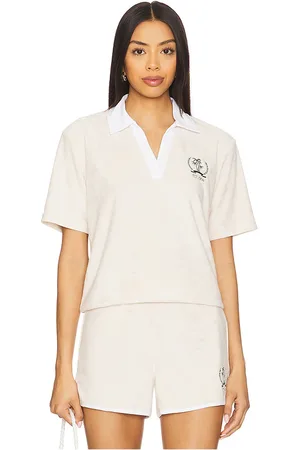 REVOLVE Barefoot Dreams Barefoot dreams cozyterry polo en color crema talla L en - Cream. Talla L (también en M, S, XL, XS).