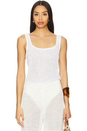 REVOLVE Onia Onia top sin mangas con cuello cuadrado linen knit en color talla L en - White. Talla L (también en S, XL, XS).