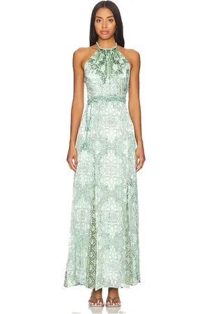 REVOLVE Alice + Olivia Alice + olivia vestido maxi con cinturon danika halter en color azul cerceta talla 0 en - Teal. Talla 0 (también en 2