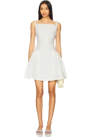 REVOLVE Yuhan Wang Yuhan wang vestido de algodón con aro bordado floral en color talla L en - White. Talla L (también en M, S).