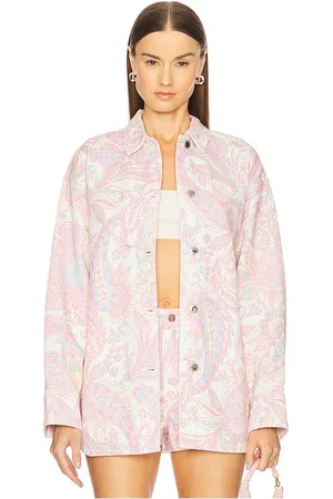 REVOLVE Retrofete Retrofete camisa denim aurelie en color rosado talla L en - Pink. Talla L (también en M, S, XL, XS, XXL).