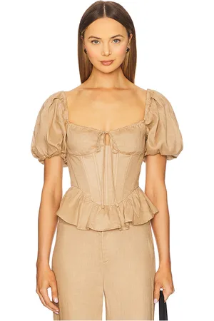 REVOLVE Bardot Bardot top corset con mangas abullonadas esra en color marrón talla 10 en - Brown. Talla 10 (también en 12, 2, 4, 6, 8).
