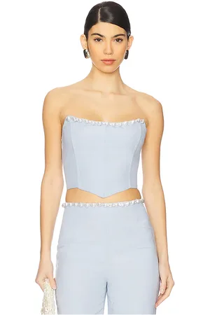 REVOLVE La Porte La porte top de corset con perlas. birkin en color bebe azul talla L en - Baby Blue. Talla L (también en M, S, XL, XS).