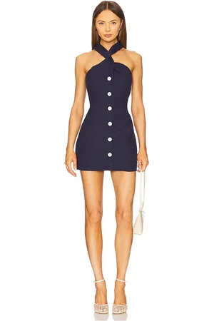 REVOLVE MATTHEW BRUCH Matthew bruch vestido mini con botones y torcido en color azul marino talla 6 en - Navy. Talla 6 (también en 8).