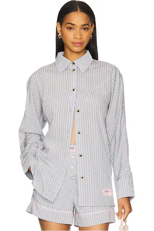 REVOLVE Ganni Ganni camisa de rayas teñida en hilo en color bebe azul talla 32 en - Baby Blue. Talla 32 (también en 34, 36, 38, 40).