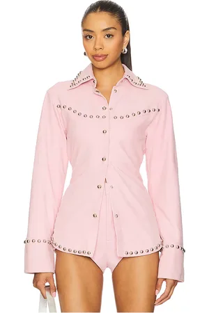 REVOLVE Retrofete Retrofete camisa de gamuza palmira en color rosado talla S en - Pink. Talla S (también en XXS).