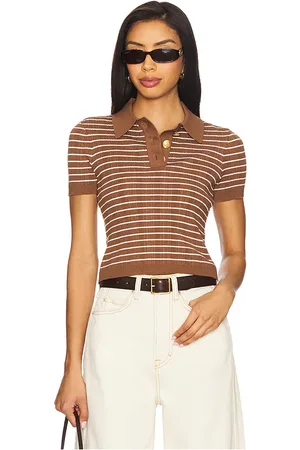 REVOLVE Lovers and Friends Lovers and friends camelia stripe short sleeve polo en color marrón talla L en - Brown. Talla L (también en M, S, XL