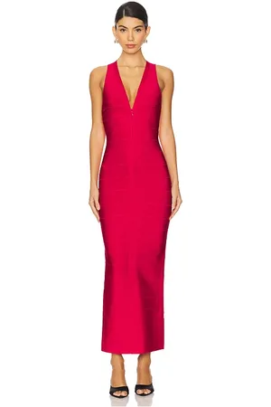 REVOLVE Herve Leger Herve leger vestido largo the sol en color rojo talla M en - Red. Talla M (también en XS).