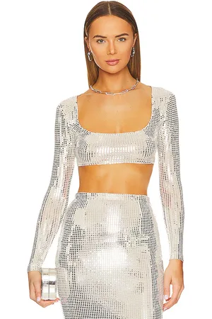 REVOLVE The New Arrivals by Ilkyaz Ozel The new arrivals by ilkyaz ozel top corto manga larga sirena en color plateado metálico talla 34/XS en - Me
