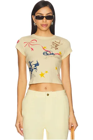 REVOLVE DAYDREAMER Daydreamer camiseta western flash pointelle en color cream,lemon talla L en - Cream,Lemon. Talla L (también en M, S, XL, XS).