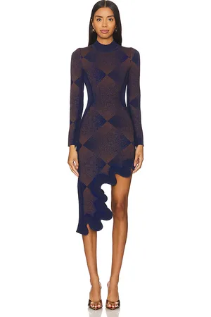 REVOLVE PH5 Ph5 vestido dobby long sleeve wavy plaid en color azul talla S en - Blue. Talla S (también en M).