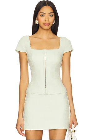 REVOLVE Amanda Uprichard Amanda uprichard short sleeve antonia top en color talla L en - Mint. Talla L (también en M, S, XL, XS).