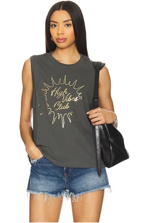 REVOLVE Spiritual Gangster Spiritual gangster top sin mangas high vibes en color gris talla L en - Grey. Talla L (también en M, S, XL, XS).