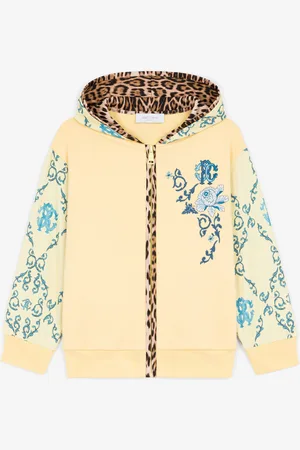 Roberto Cavalli Sudadera de algodón con capucha, filigrana y estampado Leopard