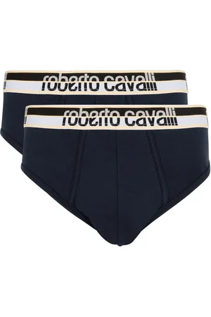 Roberto Cavalli Pack de Dos Calzoncillos Azul Marino de Algodón con Cinturilla Logotipo