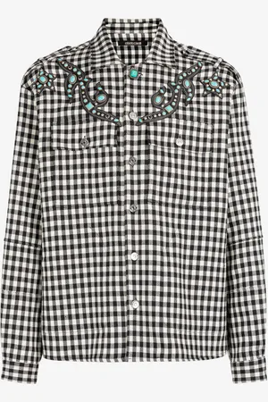 Roberto Cavalli Cazadora con cuadros gingham y gemas turquesa
