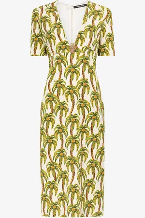 Roberto Cavalli Vestido con estampado Palm Tree y adorno piña