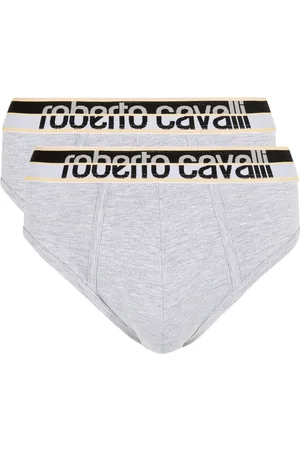 Roberto Cavalli Pack de Dos Calzoncillos Grises de Algodón con Cinturilla Logotipo